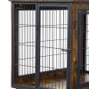 Furniture Style Dog Crate Side Table on Wheels with Double Doors and Lift Top. Rustic Brown, 43.7'' W x 30'' D x 31.1'' H.