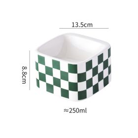 Black And White Lattice Ceramic High Foot Neck Protecting Pet Bowl (Color: Green)