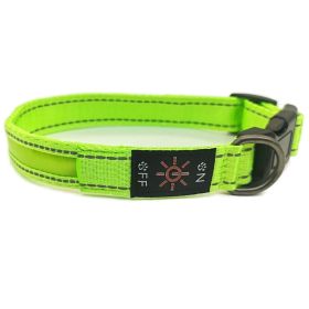 LED Luminous Dog Collar Highlight Reflective Leather Reflective Stripe Ribbon (Option: Colorful Green-S)