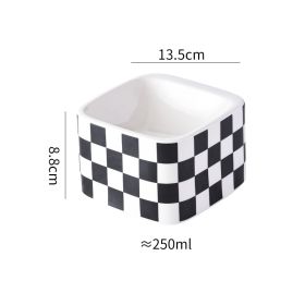 Black And White Lattice Ceramic High Foot Neck Protecting Pet Bowl (Color: Black)