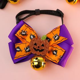 Pet Cat Dog Pumpkin Bow Tie Big Bell Decorations (Option: Purple Bell-XS15to22cm)